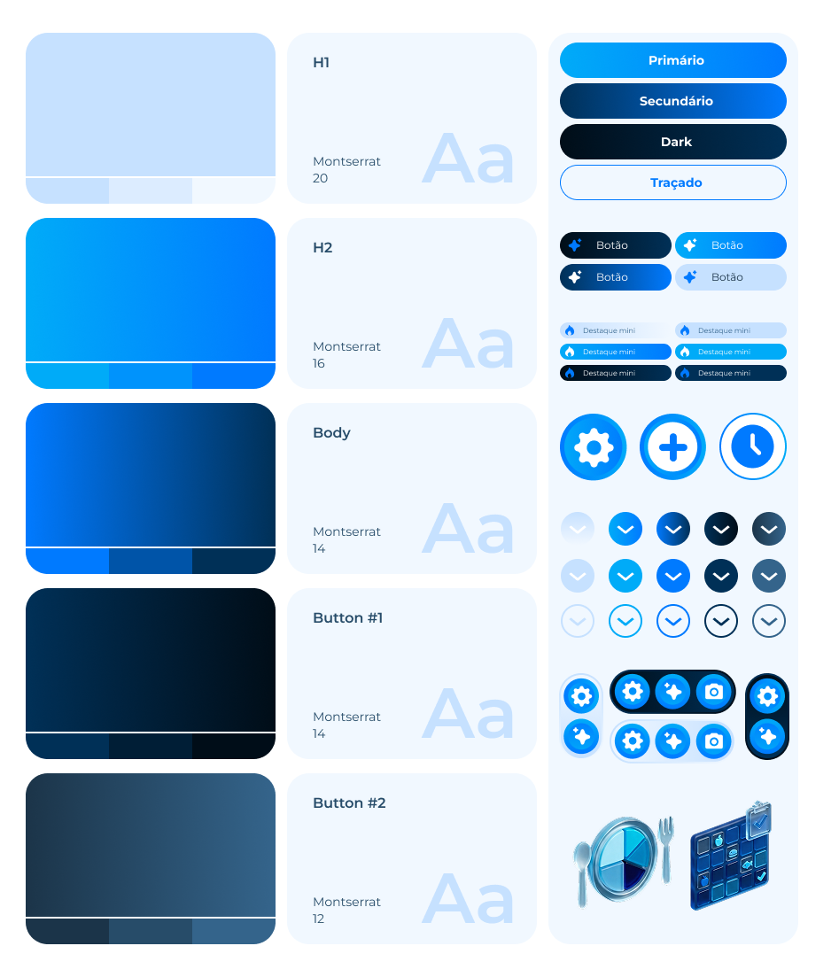 USFit — Sistema visual: paleta, tipografia, botões e iconografia.