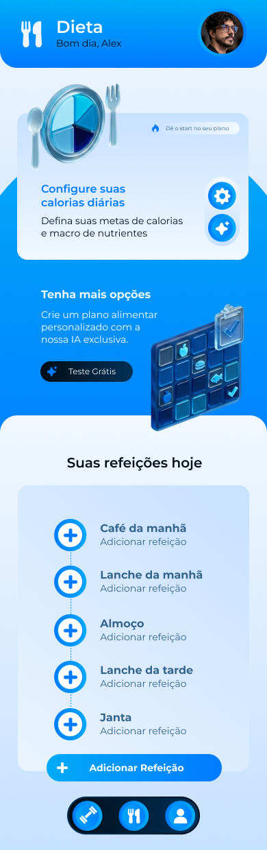 USFit — Configuração inicial das metas e organização das refeições.